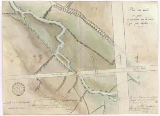 Plan des abords du pont Boileau à construire sur la rivière d'Yon, pièce n° 4 / Signé par : Fresnel, ingénieur ; Duvivier, ingénieur.